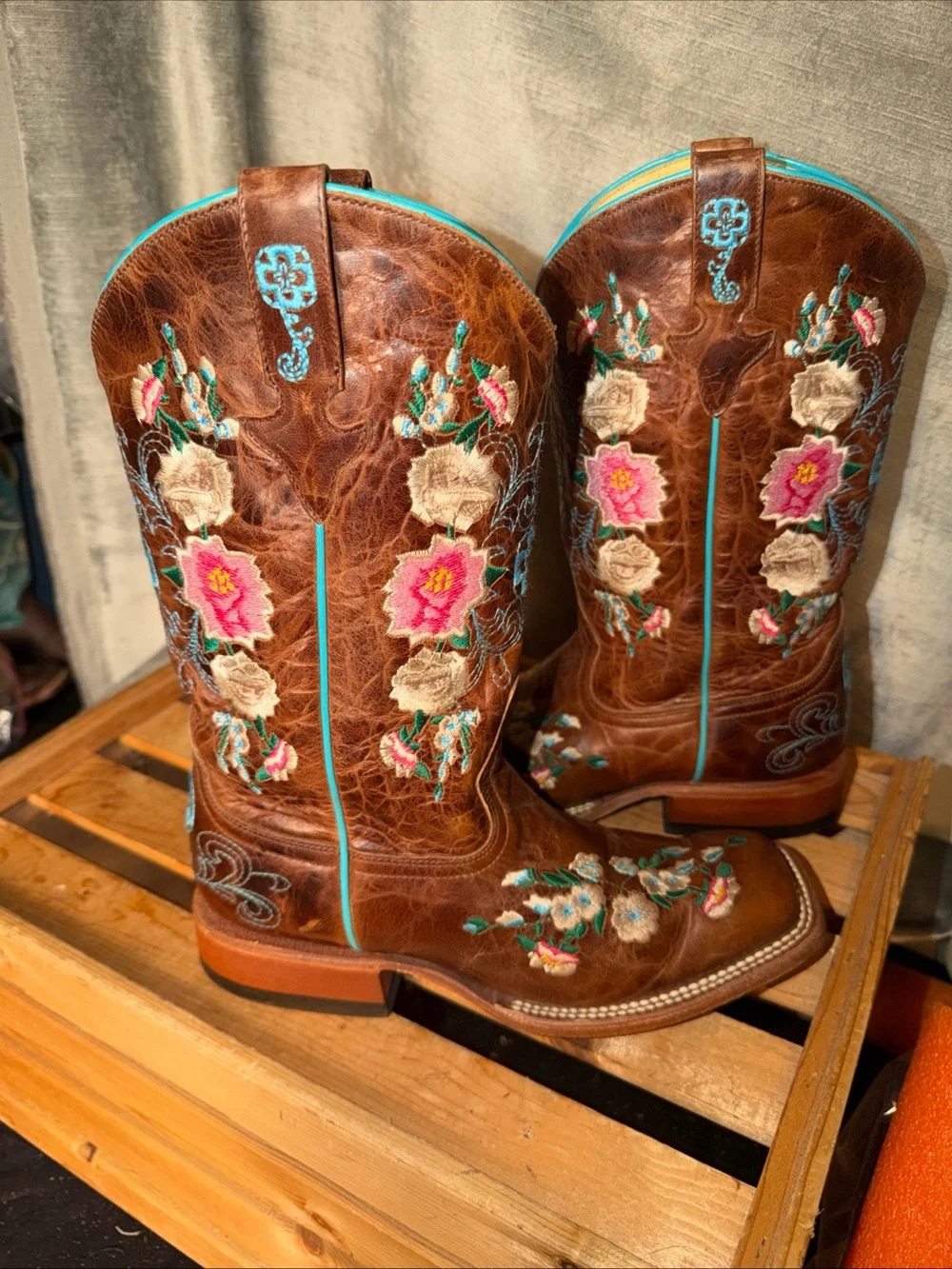 Macie Bean Kid's Honey Bunch Brown/Floral Square Toe Western Boot MK9012 Size 5